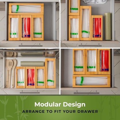 Kitchen Drawer Organizer, 9 in 1 Sandwich Storage Bag Organizer & Foil Wrap Dispenser - Fits Gallon, Quart, Snack - Plastic Bag Storage for Kitchen Organization [Measure Your Drawer Before Ordering]