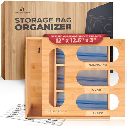 Kitchen Drawer Organizer, 9 in 1 Sandwich Storage Bag Organizer & Foil Wrap Dispenser - Fits Gallon, Quart, Snack - Plastic Bag Storage for Kitchen Organization [Measure Your Drawer Before Ordering]