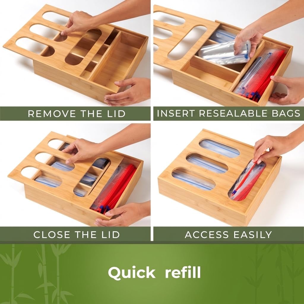 Kitchen Drawer Organizer, 9 in 1 Sandwich Storage Bag Organizer & Foil Wrap Dispenser - Fits Gallon, Quart, Snack - Plastic Bag Storage for Kitchen Organization [Measure Your Drawer Before Ordering]