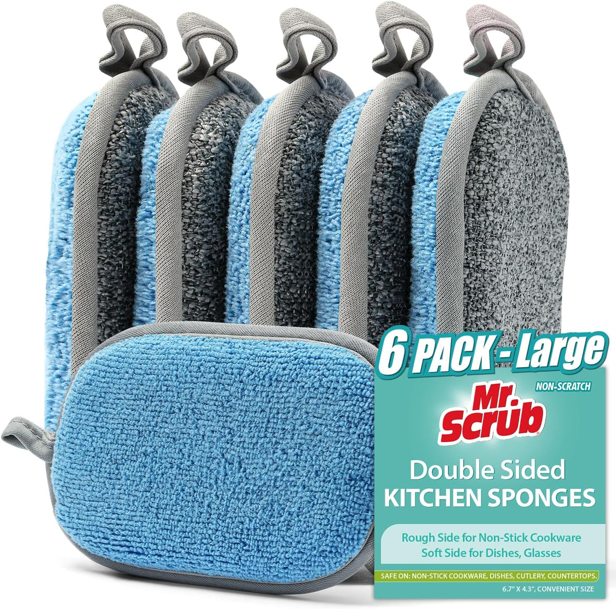 Sponges Kitchen Dish Sponge for Washing Dishes Cleaning Kitchen, All-Purpose, Non Scratch, Rough Scrubbers Side for Non-Stick Cookware, Soft Microfiber Scrub Side for Dishes, Mr. Scrub