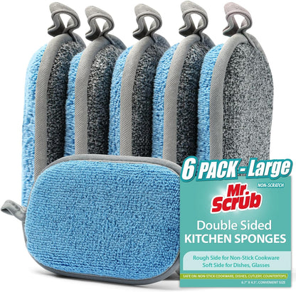 Sponges Kitchen Dish Sponge for Washing Dishes Cleaning Kitchen, All-Purpose, Non Scratch, Rough Scrubbers Side for Non-Stick Cookware, Soft Microfiber Scrub Side for Dishes, Mr. Scrub
