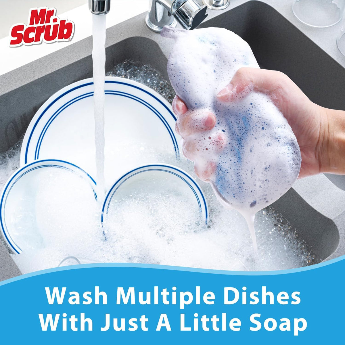Sponges Kitchen Dish Sponge for Washing Dishes Cleaning Kitchen, All-Purpose, Non Scratch, Rough Scrubbers Side for Non-Stick Cookware, Soft Microfiber Scrub Side for Dishes, Mr. Scrub