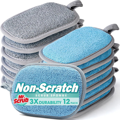 Sponges Kitchen Dish Sponge for Washing Dishes Cleaning Kitchen, All-Purpose, Non Scratch, Rough Scrubbers Side for Non-Stick Cookware, Soft Microfiber Scrub Side for Dishes, Mr. Scrub