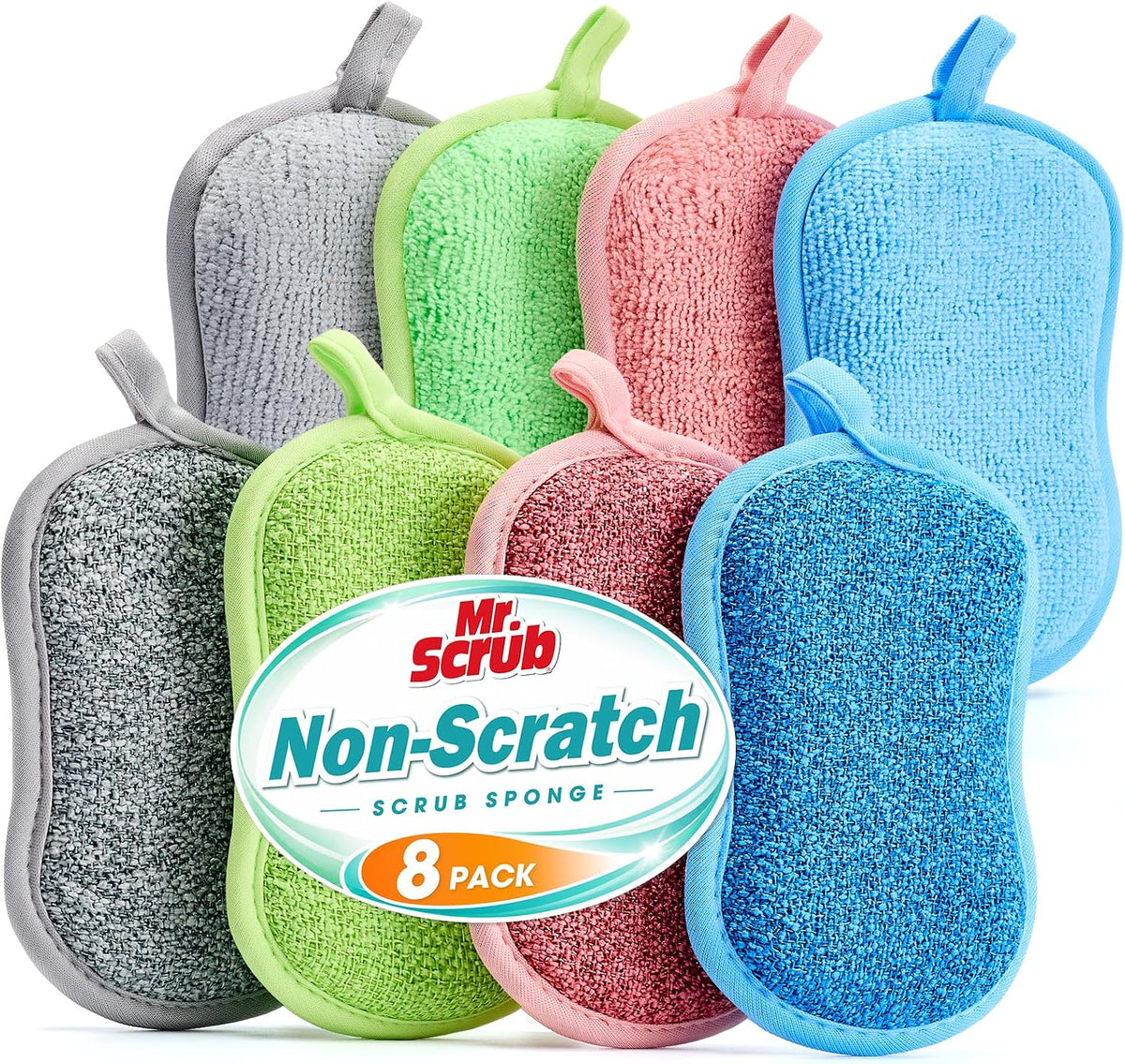 Sponges Kitchen Dish Sponge for Washing Dishes Cleaning Kitchen, All-Purpose, Non Scratch, Rough Scrubbers Side for Non-Stick Cookware, Soft Microfiber Scrub Side for Dishes, Mr. Scrub
