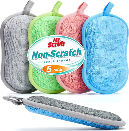 Sponges Kitchen Dish Sponge for Washing Dishes Cleaning Kitchen, All-Purpose, Non Scratch, Rough Scrubbers Side for Non-Stick Cookware, Soft Microfiber Scrub Side for Dishes, Mr. Scrub