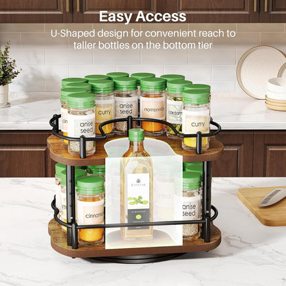 Spice Organization for Cabinet, Lazy Susan Spice Rack, 10 in, Black | Height Adjustable, Rotating Spice Organizer for Countertop, Fits Cabinets Wide＞ 11 in, Height ＞10.5 in