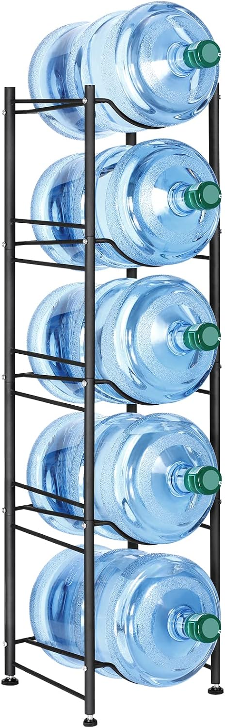 5 Gallon Water Jug Holder, 5 Tier Water Cooler Jug Rack, Black