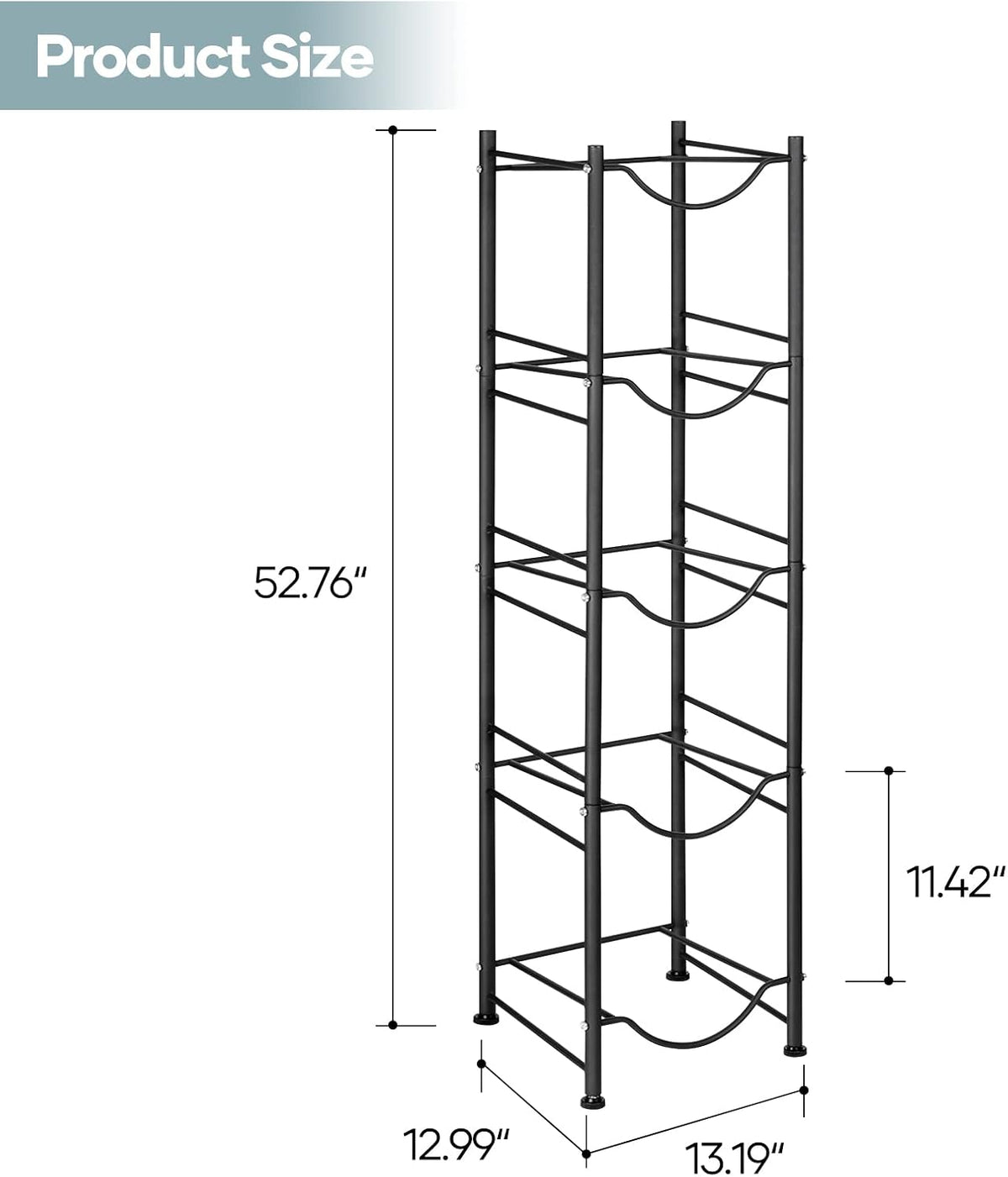 5 Gallon Water Jug Holder, 5 Tier Water Cooler Jug Rack, Black