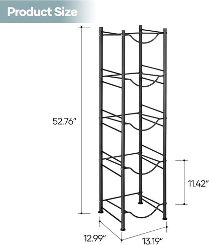 5 Gallon Water Jug Holder, 5 Tier Water Cooler Jug Rack, Black