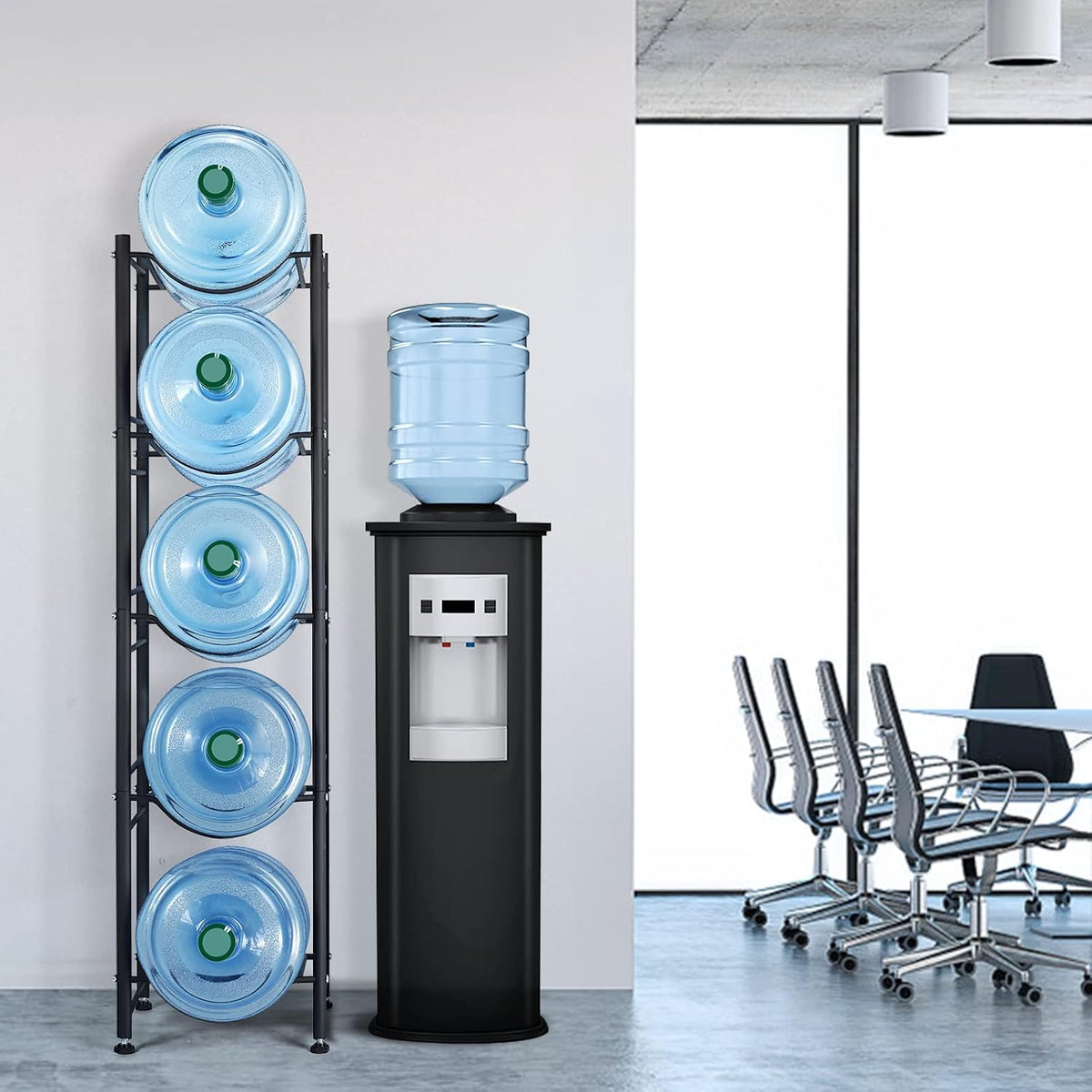 5 Gallon Water Jug Holder, 5 Tier Water Cooler Jug Rack, Black