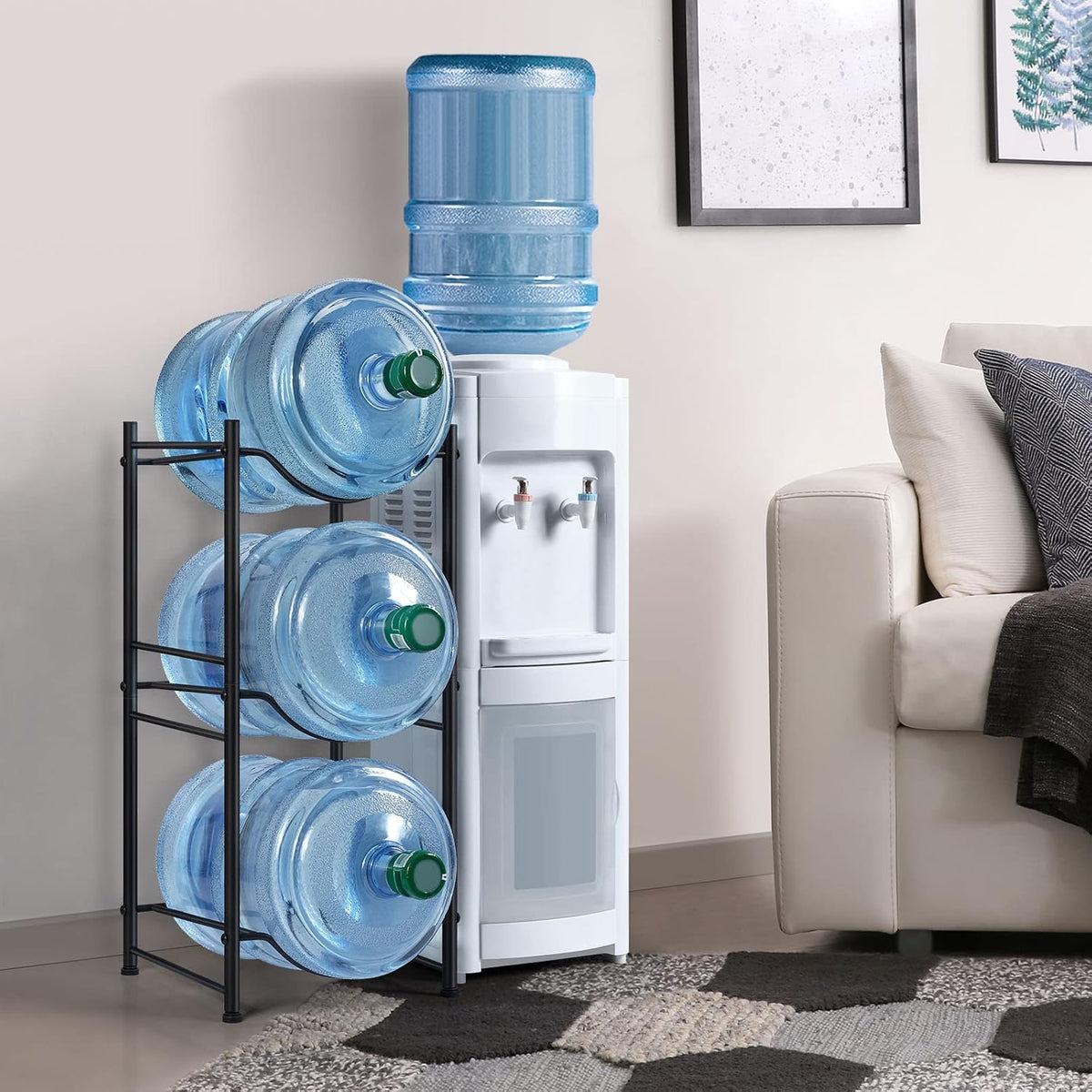 5 Gallon Water Jug Holder, 5 Tier Water Cooler Jug Rack, Black