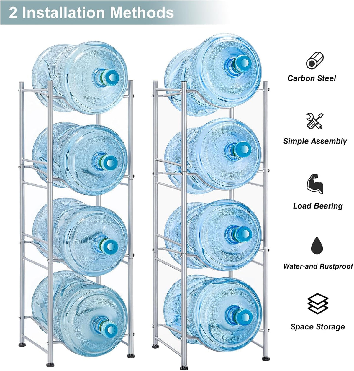 5 Gallon Water Jug Holder, 5 Tier Water Cooler Jug Rack, Black