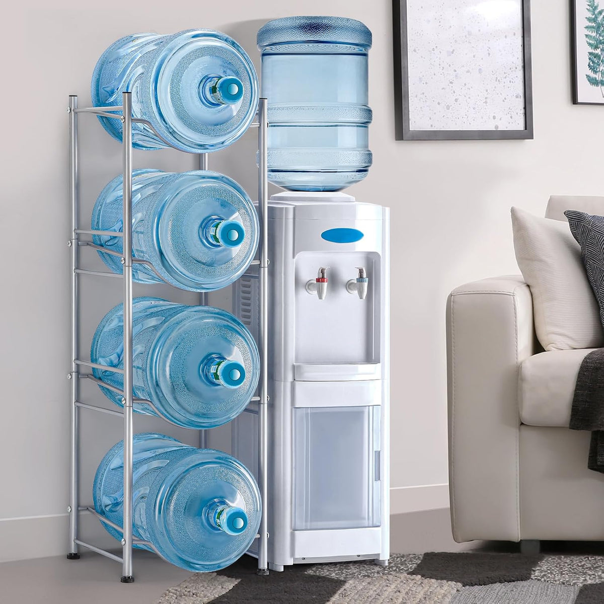 5 Gallon Water Jug Holder, 5 Tier Water Cooler Jug Rack, Black