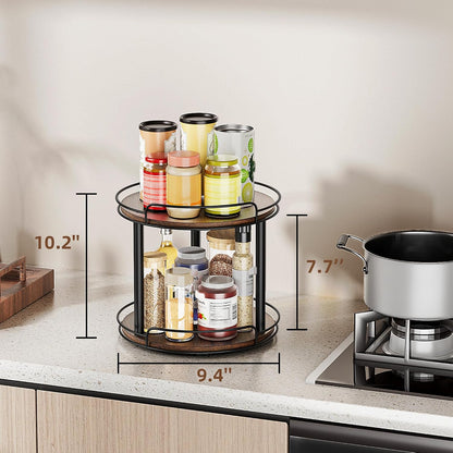 LAMU 10'' Wood Lazy Susan Turntable Organizer for Cabinet, 2 Tier Lazy Susan Spice Rack Organizer for Kitchen, Table Top, Countertop, Pantry, Medicine Organizer