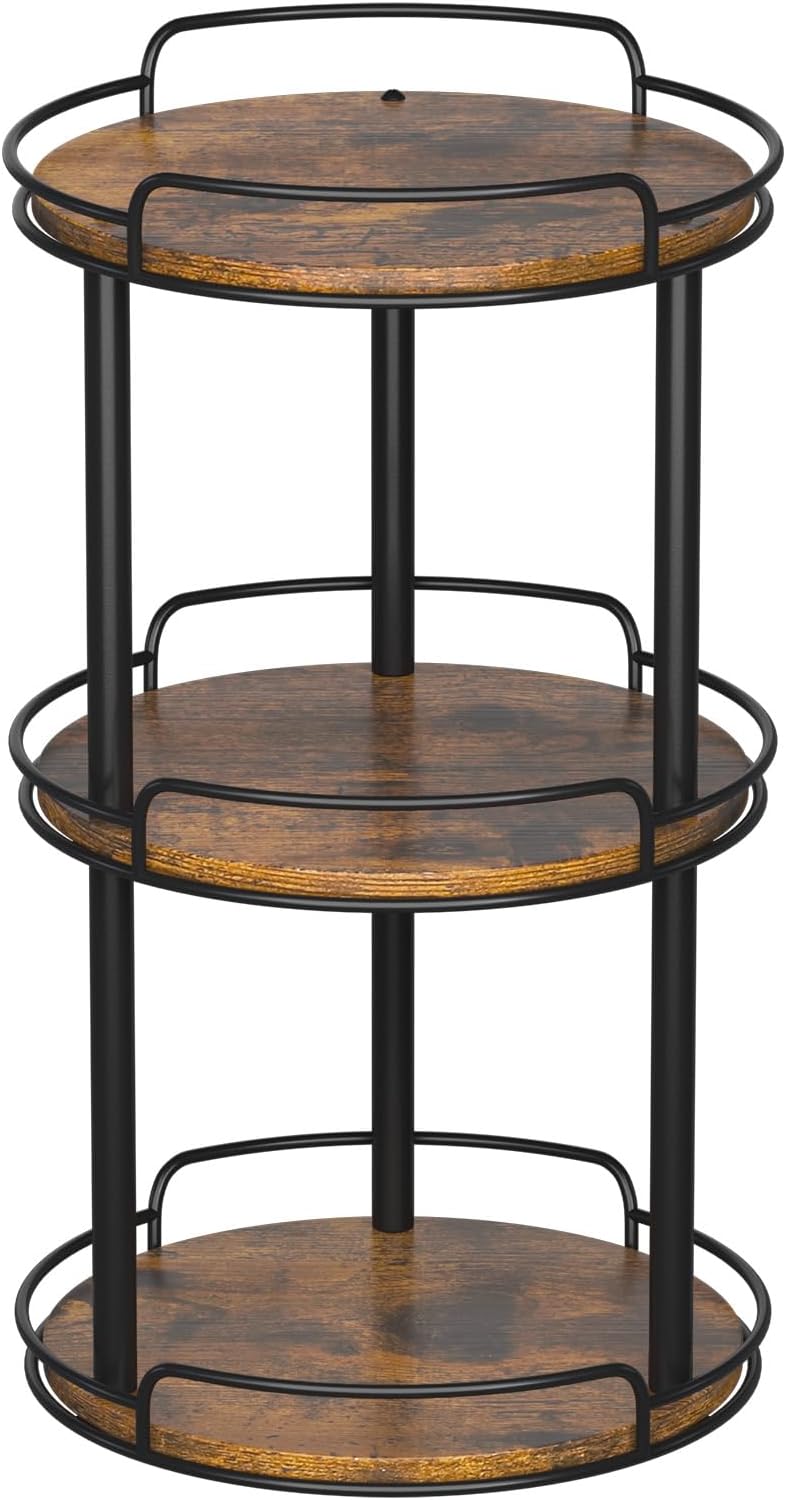 LAMU 10'' Wood Lazy Susan Turntable Organizer for Cabinet, 2 Tier Lazy Susan Spice Rack Organizer for Kitchen, Table Top, Countertop, Pantry, Medicine Organizer