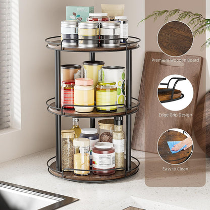 LAMU 10'' Wood Lazy Susan Turntable Organizer for Cabinet, 2 Tier Lazy Susan Spice Rack Organizer for Kitchen, Table Top, Countertop, Pantry, Medicine Organizer