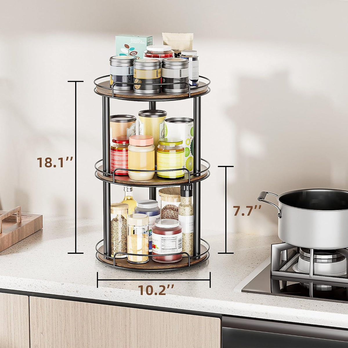 LAMU 10'' Wood Lazy Susan Turntable Organizer for Cabinet, 2 Tier Lazy Susan Spice Rack Organizer for Kitchen, Table Top, Countertop, Pantry, Medicine Organizer