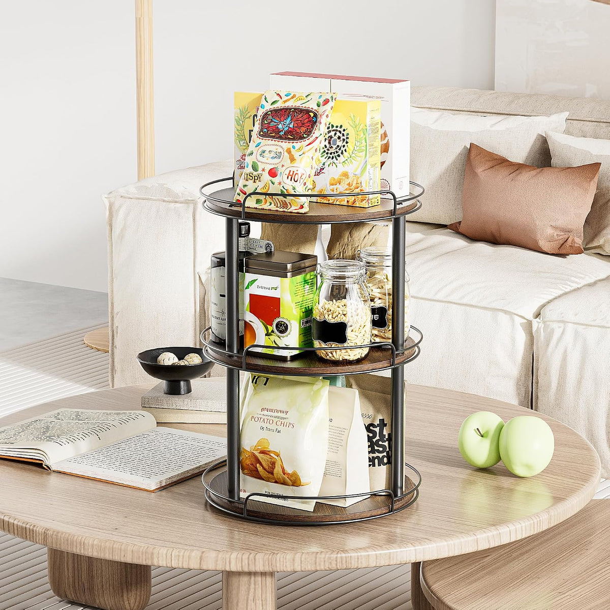 LAMU 10'' Wood Lazy Susan Turntable Organizer for Cabinet, 2 Tier Lazy Susan Spice Rack Organizer for Kitchen, Table Top, Countertop, Pantry, Medicine Organizer