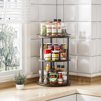 LAMU 10'' Wood Lazy Susan Turntable Organizer for Cabinet, 2 Tier Lazy Susan Spice Rack Organizer for Kitchen, Table Top, Countertop, Pantry, Medicine Organizer