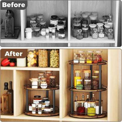LAMU 10'' Wood Lazy Susan Turntable Organizer for Cabinet, 2 Tier Lazy Susan Spice Rack Organizer for Kitchen, Table Top, Countertop, Pantry, Medicine Organizer