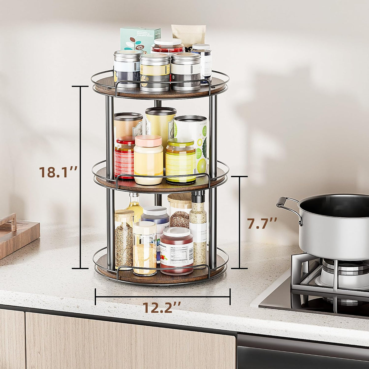 LAMU 10'' Wood Lazy Susan Turntable Organizer for Cabinet, 2 Tier Lazy Susan Spice Rack Organizer for Kitchen, Table Top, Countertop, Pantry, Medicine Organizer