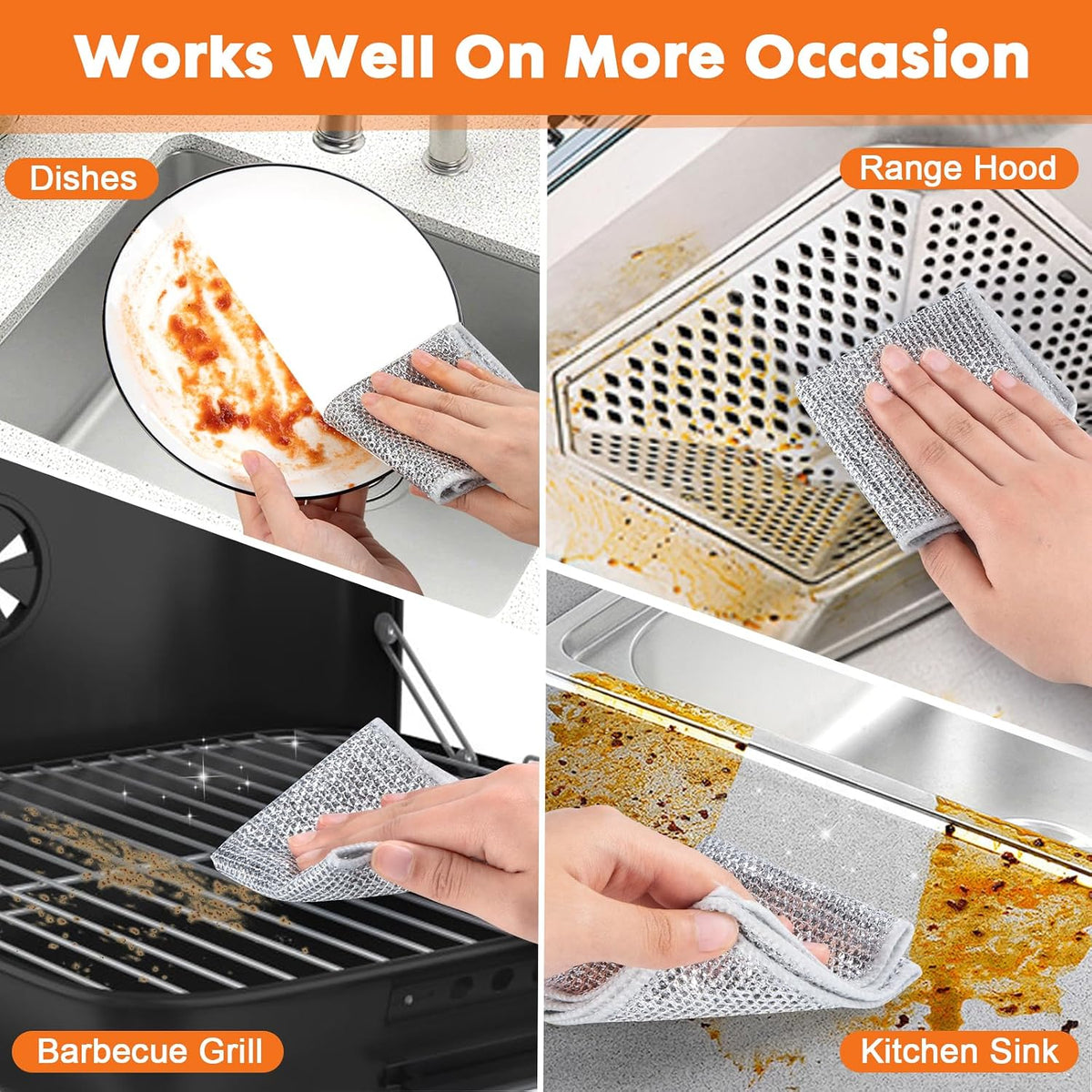 Non Scratch Wire Dishcloth,Double-Layer Wire Dishwashing Rags for Wet and Dry,Wire Miracle Cleaning Towels and Dish Cloths Multipurpose for Washing Dishes,Cookware, Sinks,Stove Tops,Pack of 6