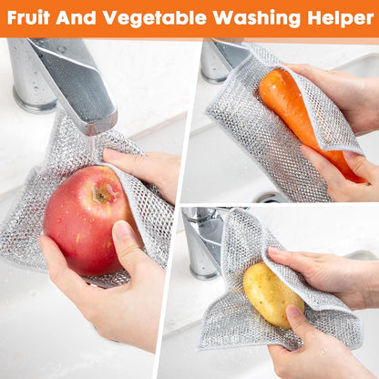 Non Scratch Wire Dishcloth,Double-Layer Wire Dishwashing Rags for Wet and Dry,Wire Miracle Cleaning Towels and Dish Cloths Multipurpose for Washing Dishes,Cookware, Sinks,Stove Tops,Pack of 6