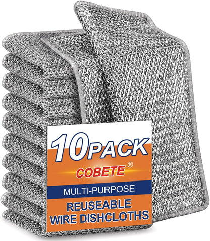Non Scratch Wire Dishcloth,Double-Layer Wire Dishwashing Rags for Wet and Dry,Wire Miracle Cleaning Towels and Dish Cloths Multipurpose for Washing Dishes,Cookware, Sinks,Stove Tops,Pack of 6