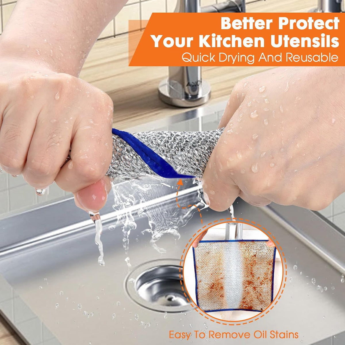 Non Scratch Wire Dishcloth,Double-Layer Wire Dishwashing Rags for Wet and Dry,Wire Miracle Cleaning Towels and Dish Cloths Multipurpose for Washing Dishes,Cookware, Sinks,Stove Tops,Pack of 6