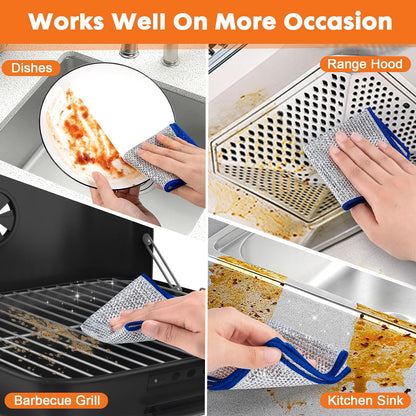 Non Scratch Wire Dishcloth,Double-Layer Wire Dishwashing Rags for Wet and Dry,Wire Miracle Cleaning Towels and Dish Cloths Multipurpose for Washing Dishes,Cookware, Sinks,Stove Tops,Pack of 6
