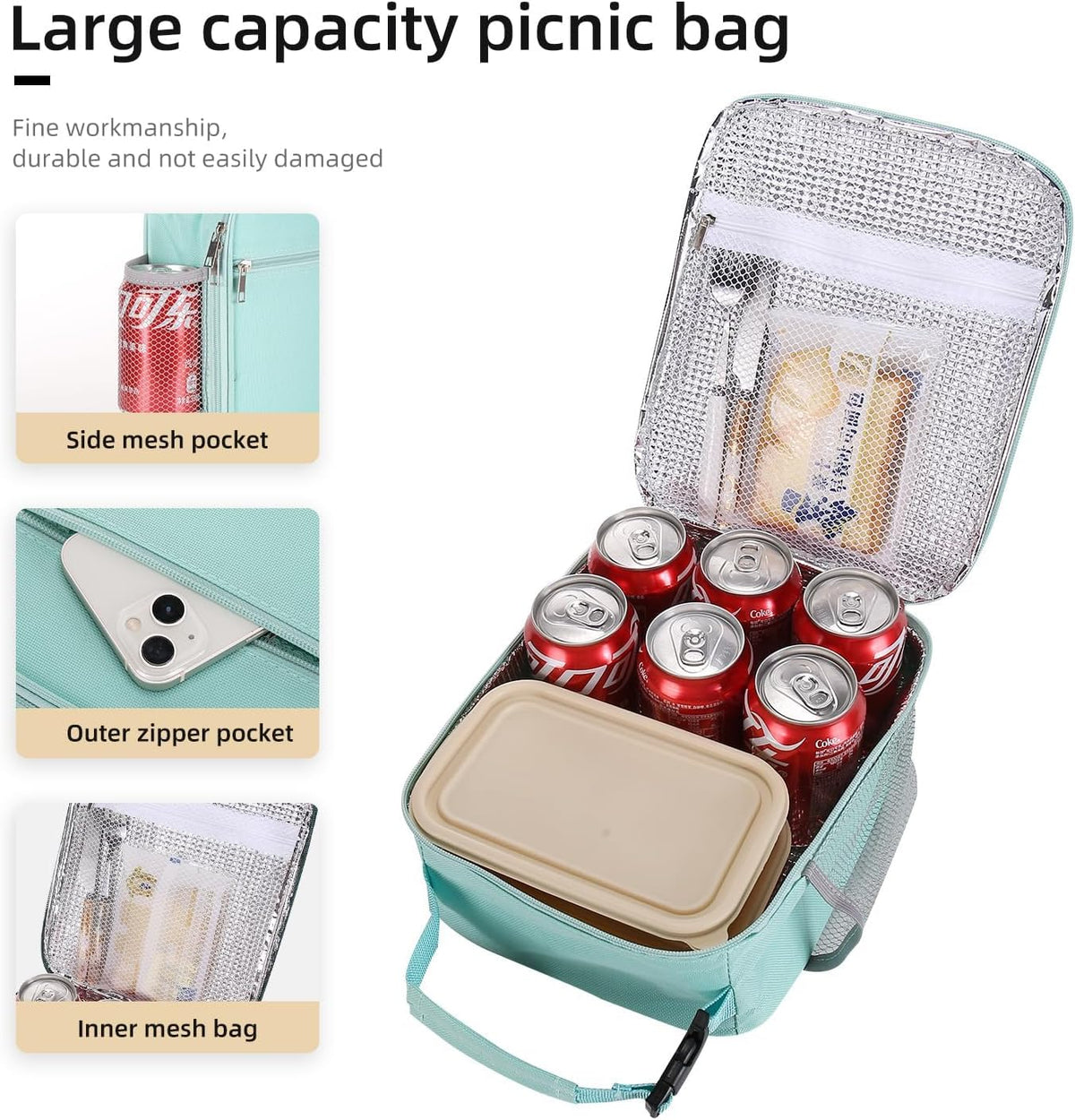 Lunch box Lunch bag for men women Insulated Lunchbox Lunch bags for Work Picnic Travel (Black)