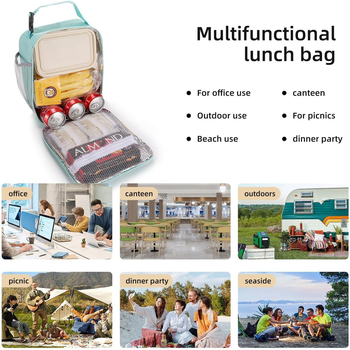 Lunch box Lunch bag for men women Insulated Lunchbox Lunch bags for Work Picnic Travel (Black)