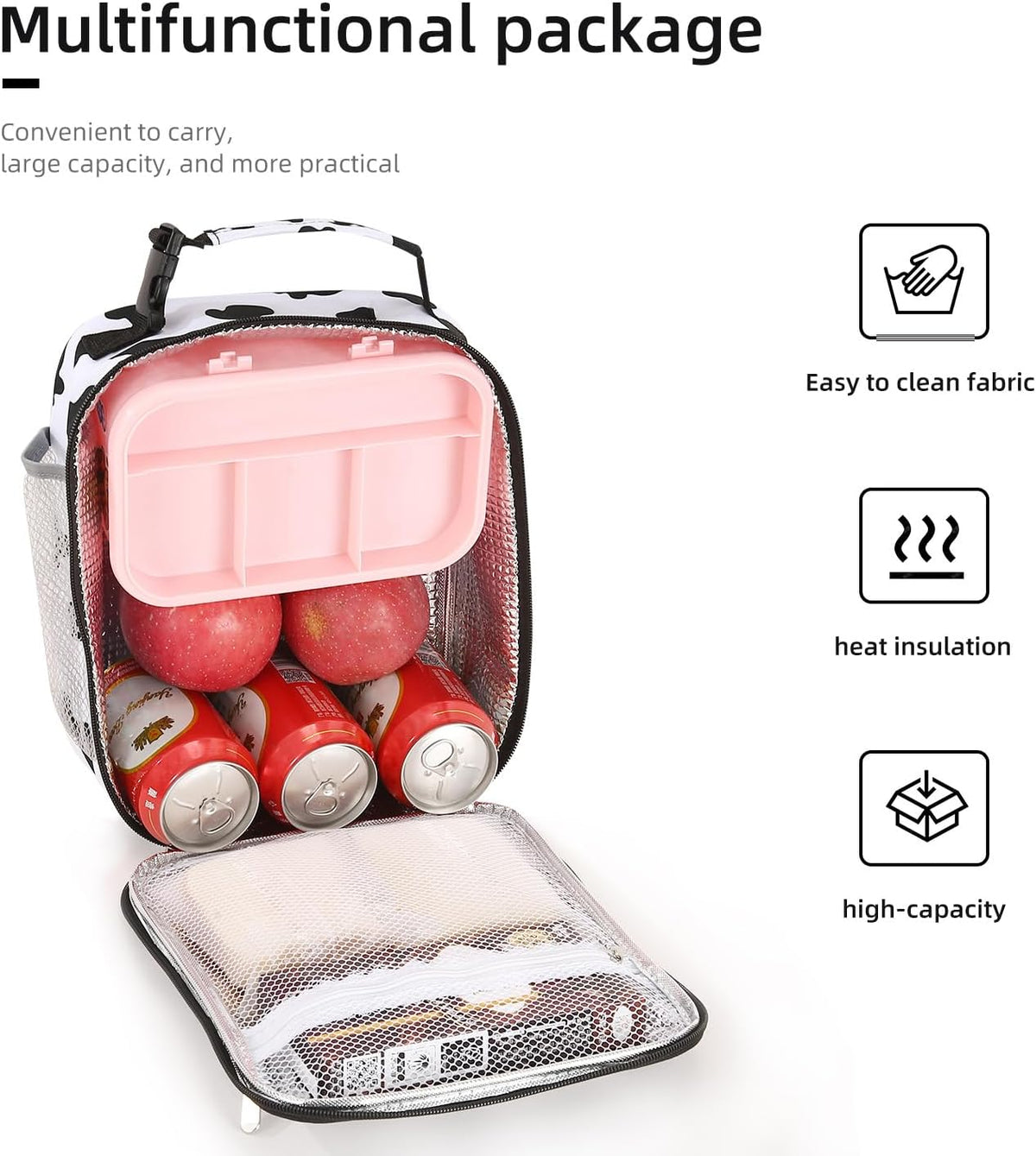 Lunch box Lunch bag for men women Insulated Lunchbox Lunch bags for Work Picnic Travel (Black)