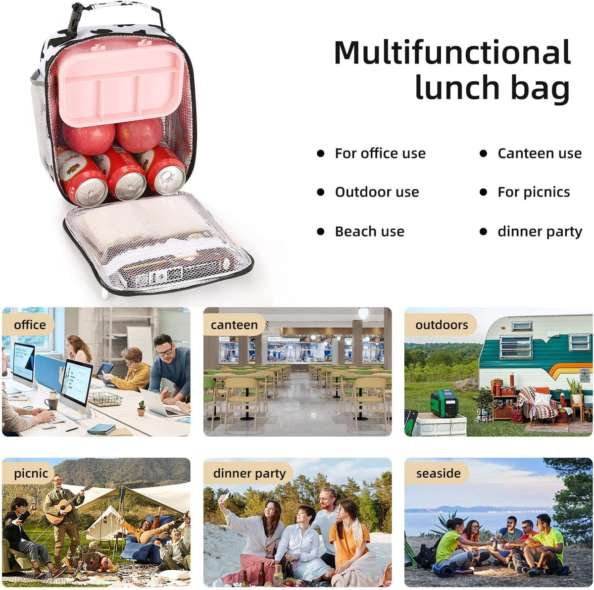 Lunch box Lunch bag for men women Insulated Lunchbox Lunch bags for Work Picnic Travel (Black)