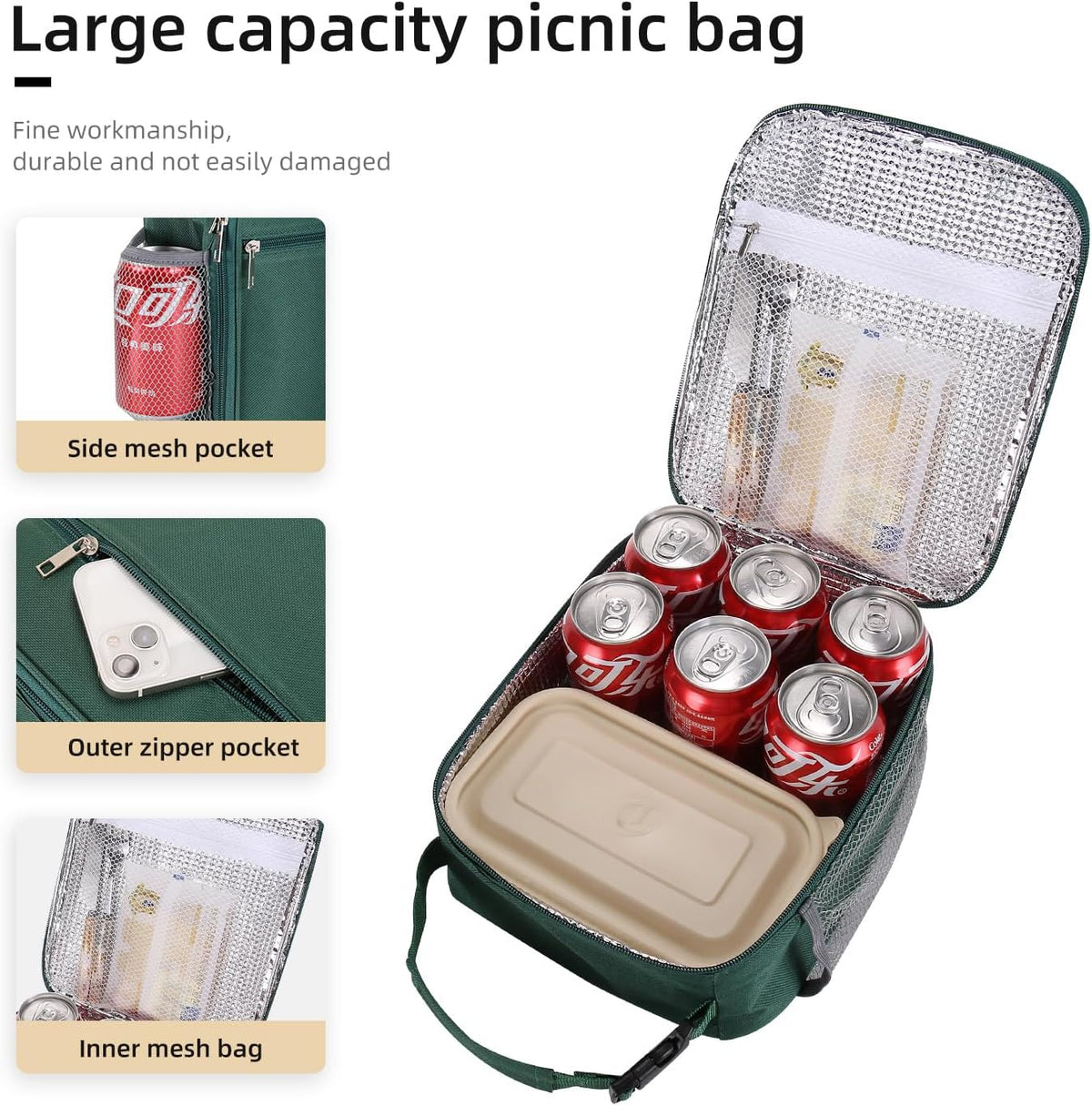 Lunch box Lunch bag for men women Insulated Lunchbox Lunch bags for Work Picnic Travel (Black)