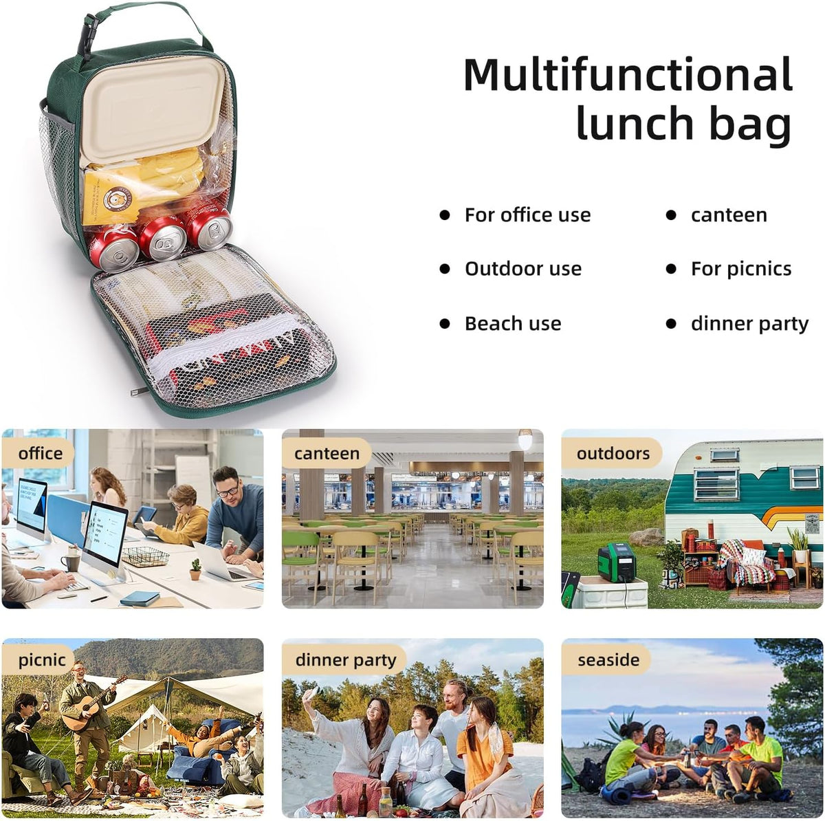 Lunch box Lunch bag for men women Insulated Lunchbox Lunch bags for Work Picnic Travel (Black)