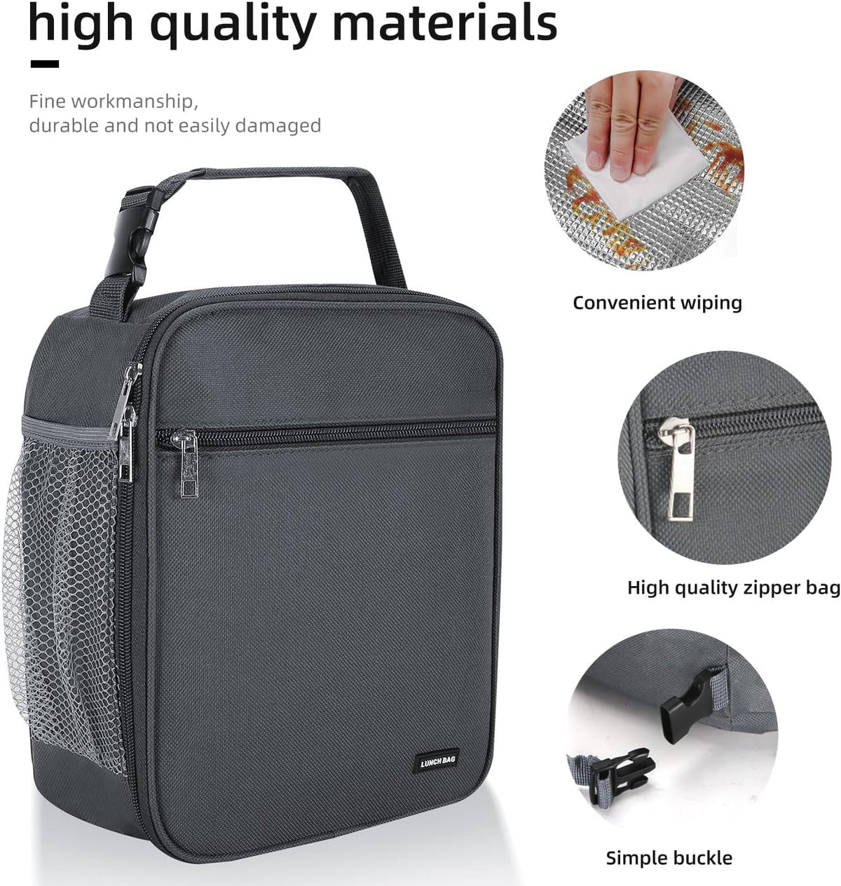 Lunch box Lunch bag for men women Insulated Lunchbox Lunch bags for Work Picnic Travel (Black)