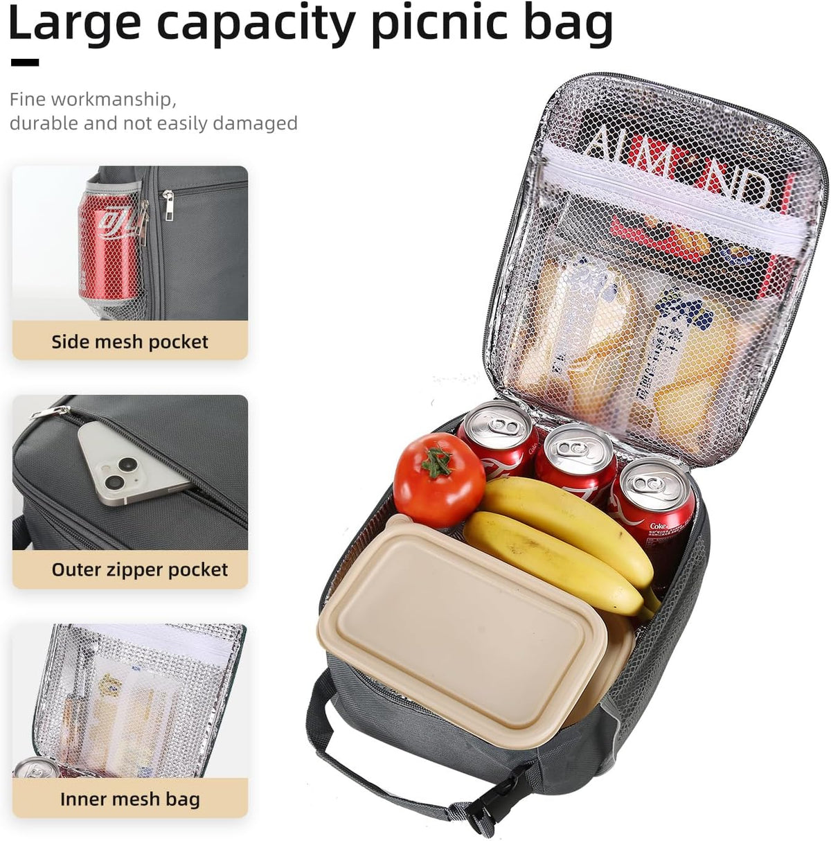 Lunch box Lunch bag for men women Insulated Lunchbox Lunch bags for Work Picnic Travel (Black)