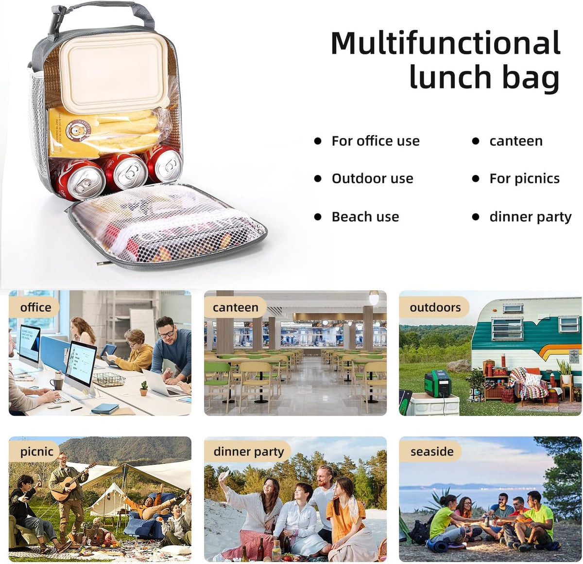 Lunch box Lunch bag for men women Insulated Lunchbox Lunch bags for Work Picnic Travel (Black)