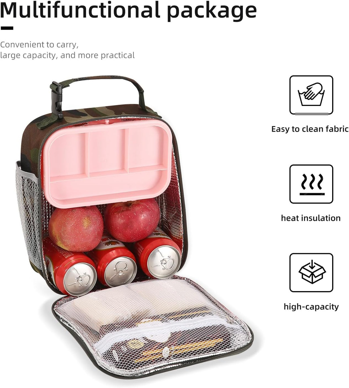 Lunch box Lunch bag for men women Insulated Lunchbox Lunch bags for Work Picnic Travel (Black)