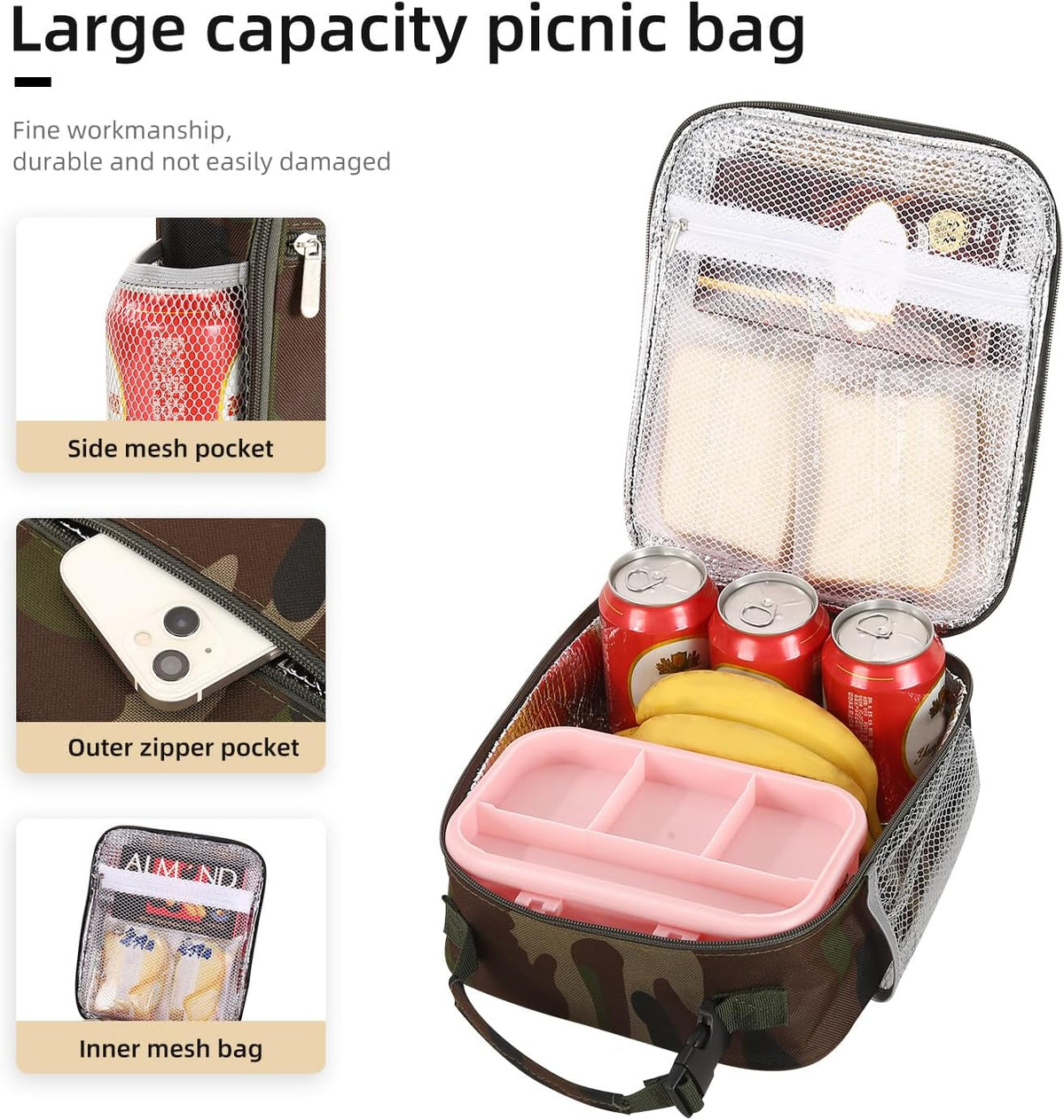 Lunch box Lunch bag for men women Insulated Lunchbox Lunch bags for Work Picnic Travel (Black)