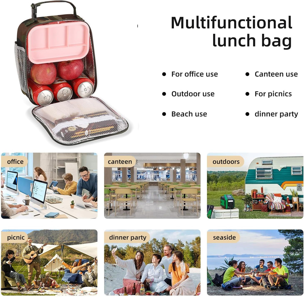 Lunch box Lunch bag for men women Insulated Lunchbox Lunch bags for Work Picnic Travel (Black)