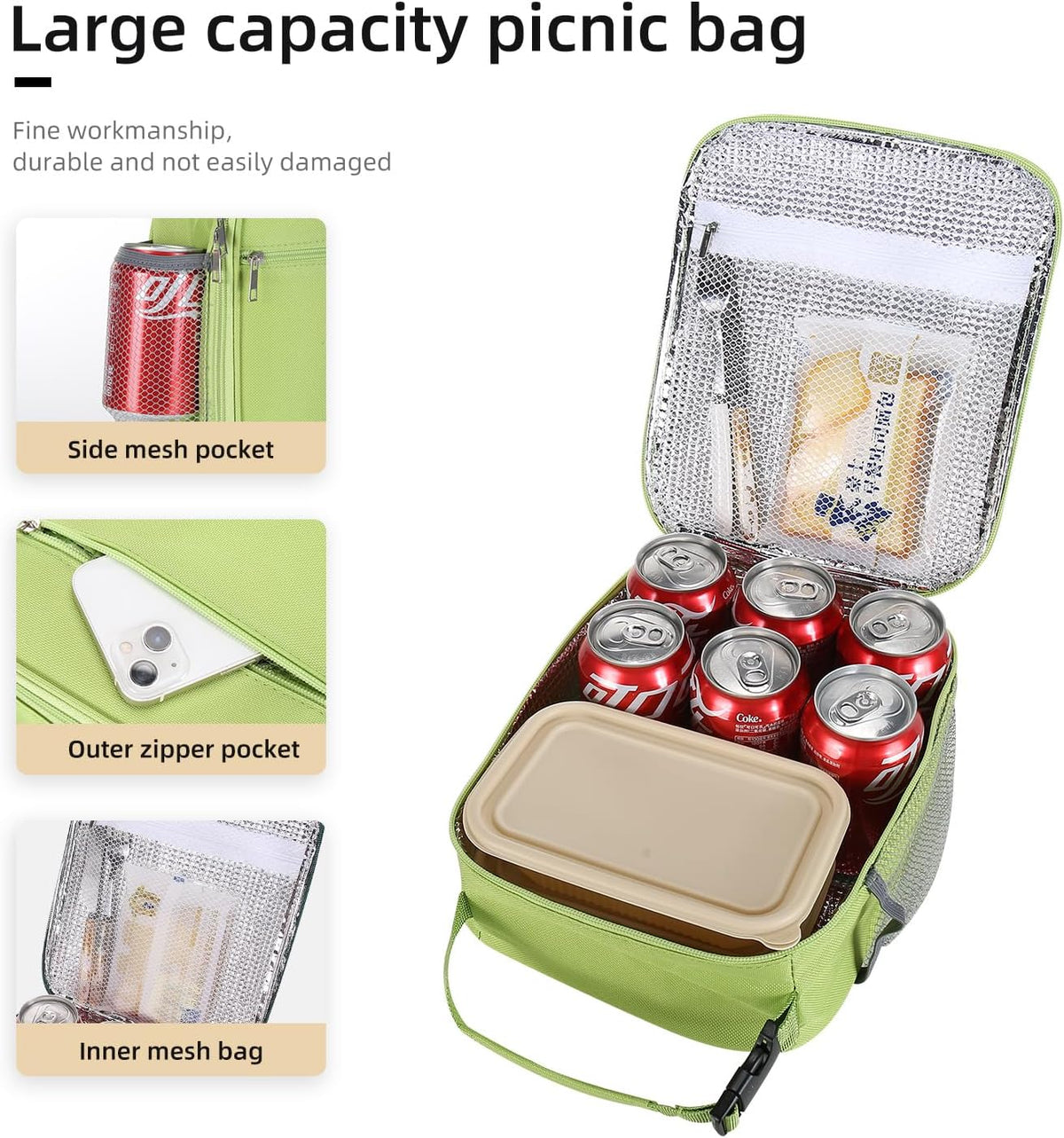 Lunch box Lunch bag for men women Insulated Lunchbox Lunch bags for Work Picnic Travel (Black)