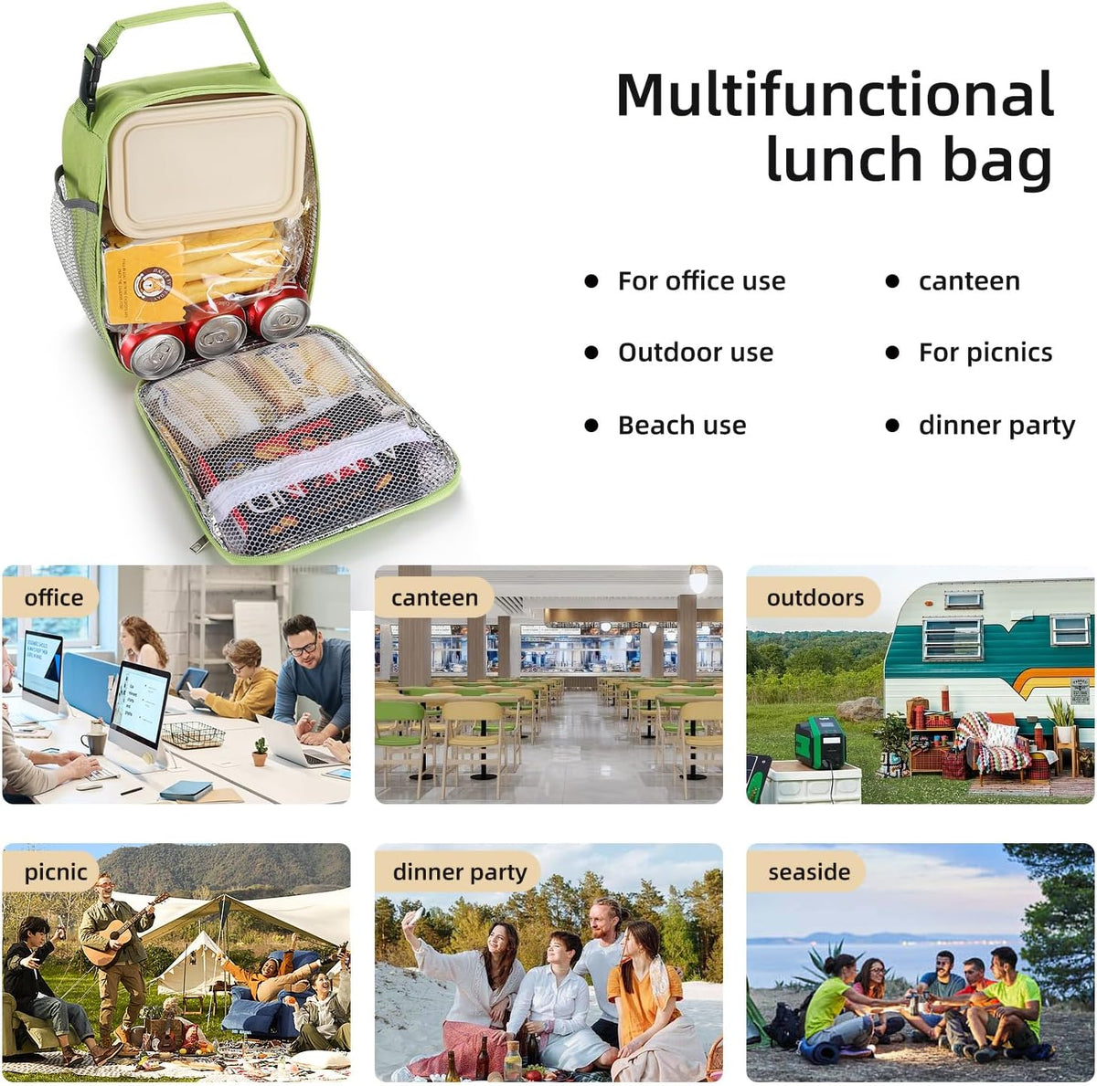 Lunch box Lunch bag for men women Insulated Lunchbox Lunch bags for Work Picnic Travel (Black)