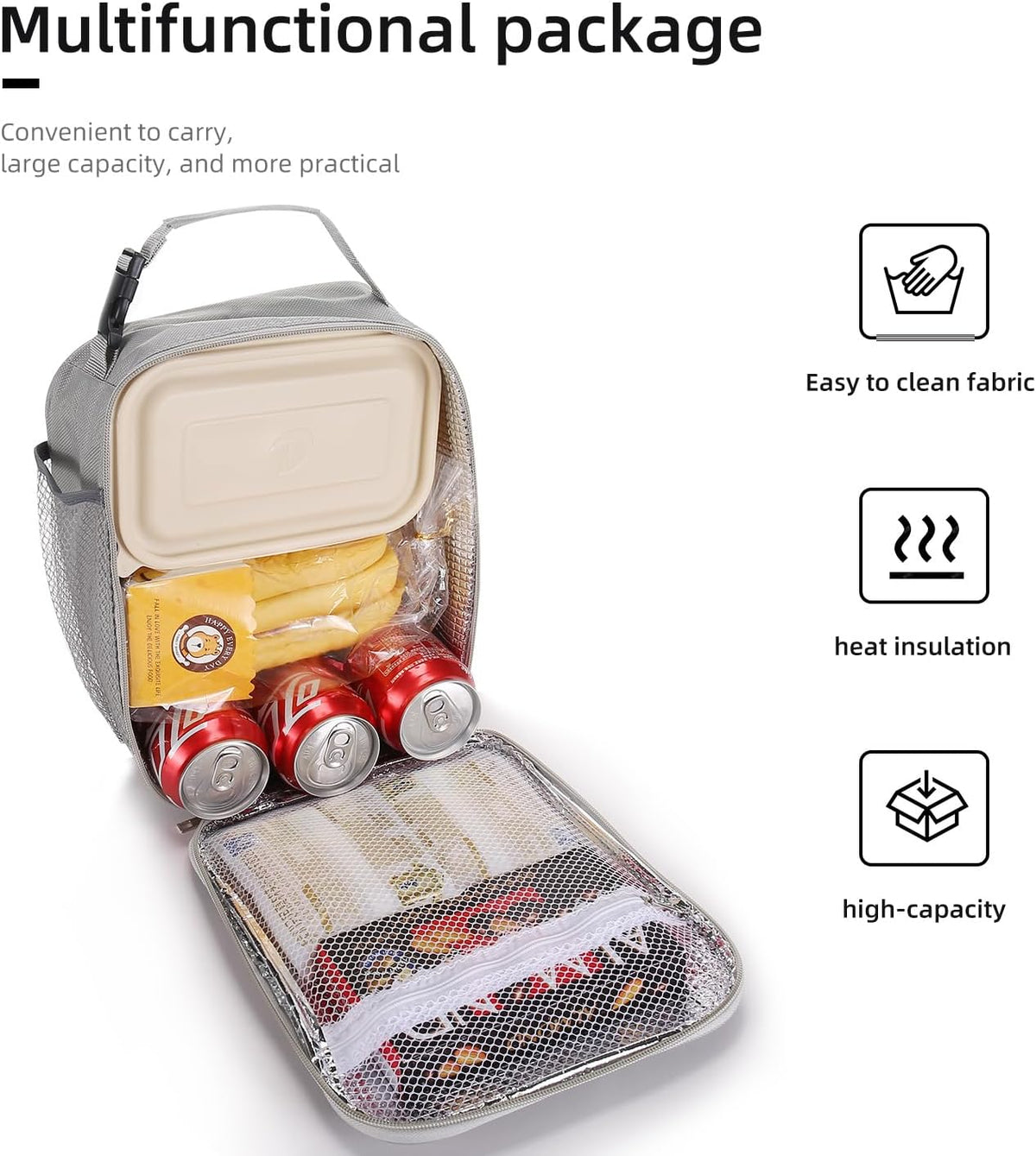 Lunch box Lunch bag for men women Insulated Lunchbox Lunch bags for Work Picnic Travel (Black)