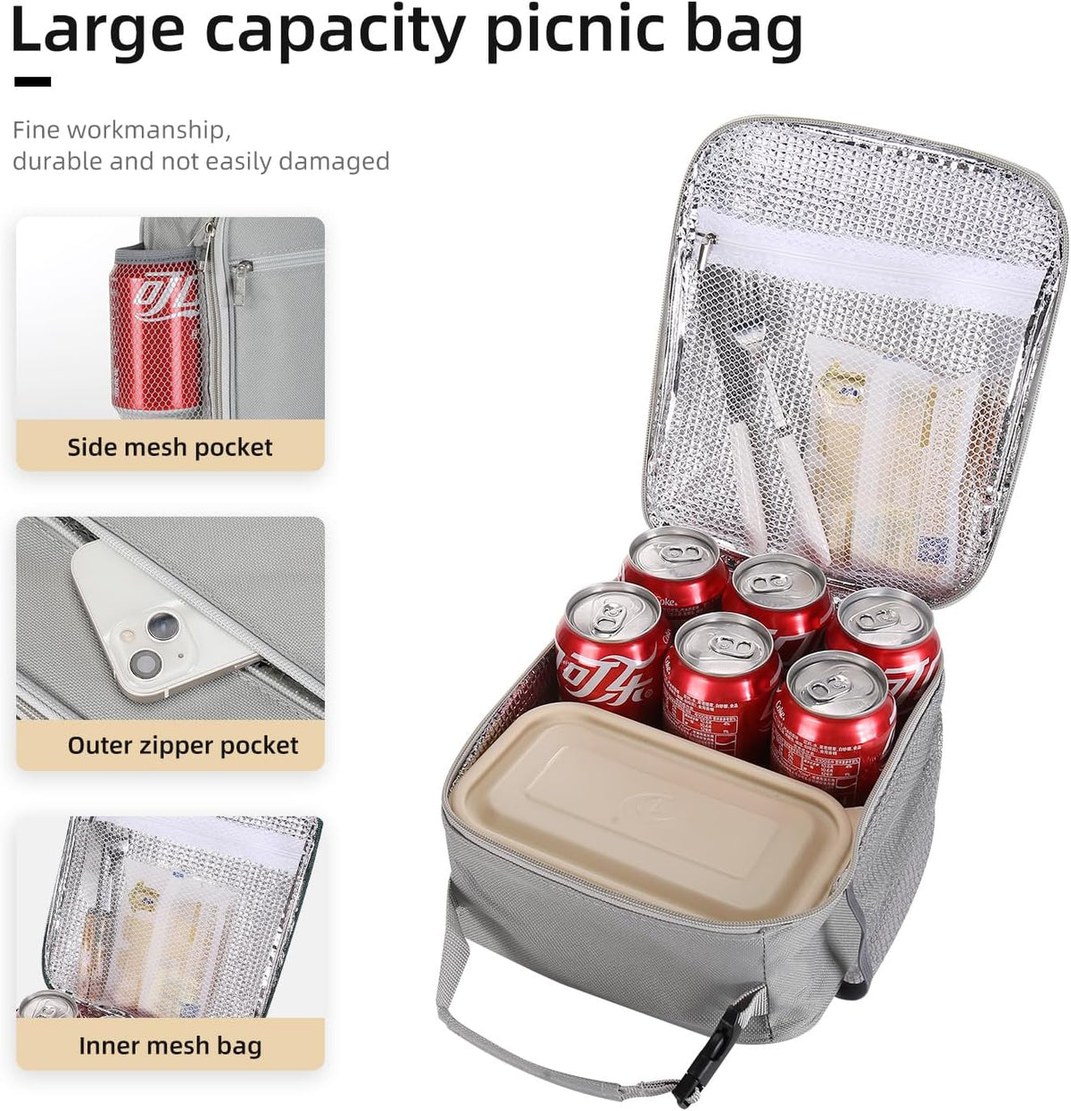 Lunch box Lunch bag for men women Insulated Lunchbox Lunch bags for Work Picnic Travel (Black)