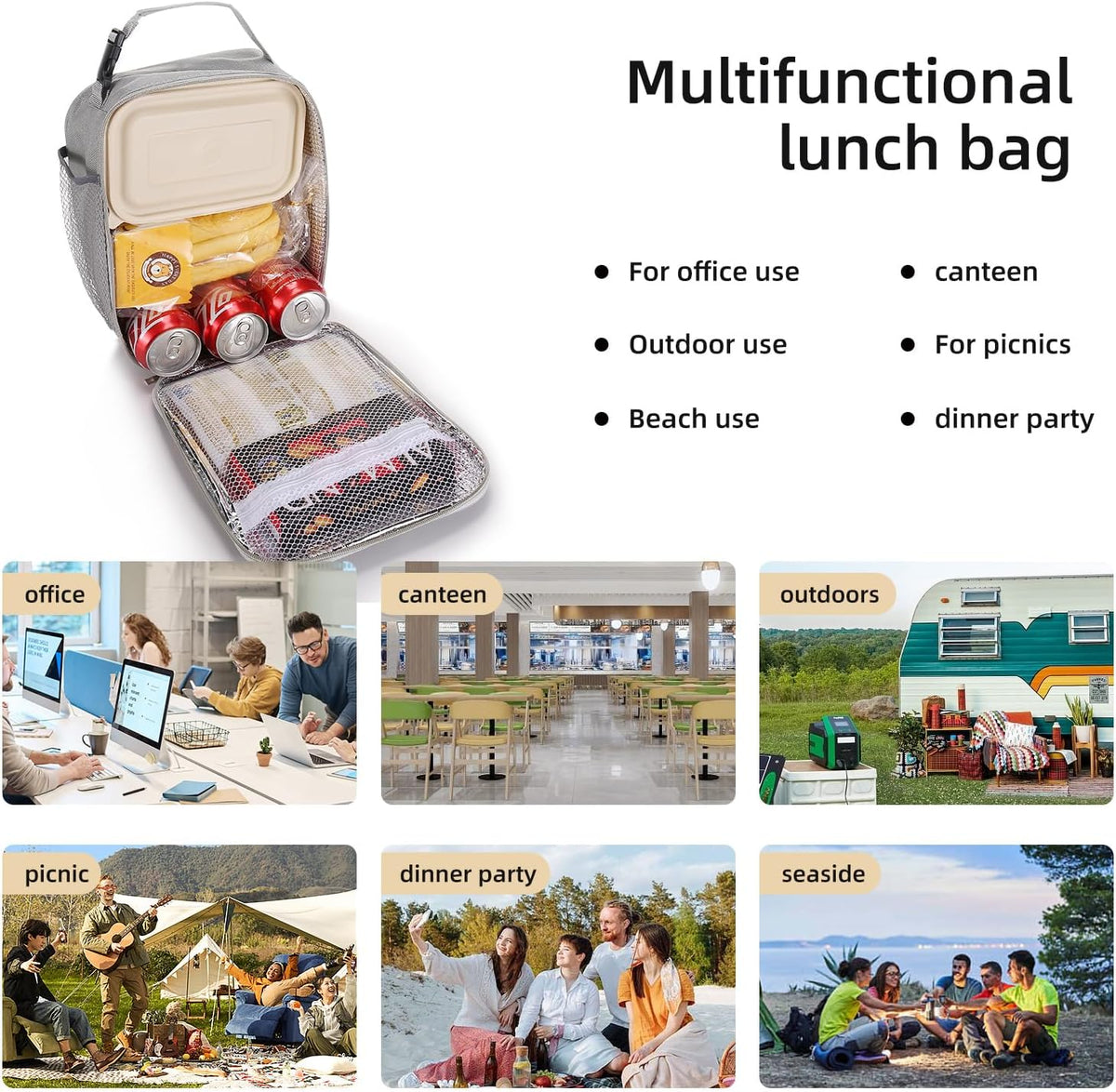 Lunch box Lunch bag for men women Insulated Lunchbox Lunch bags for Work Picnic Travel (Black)