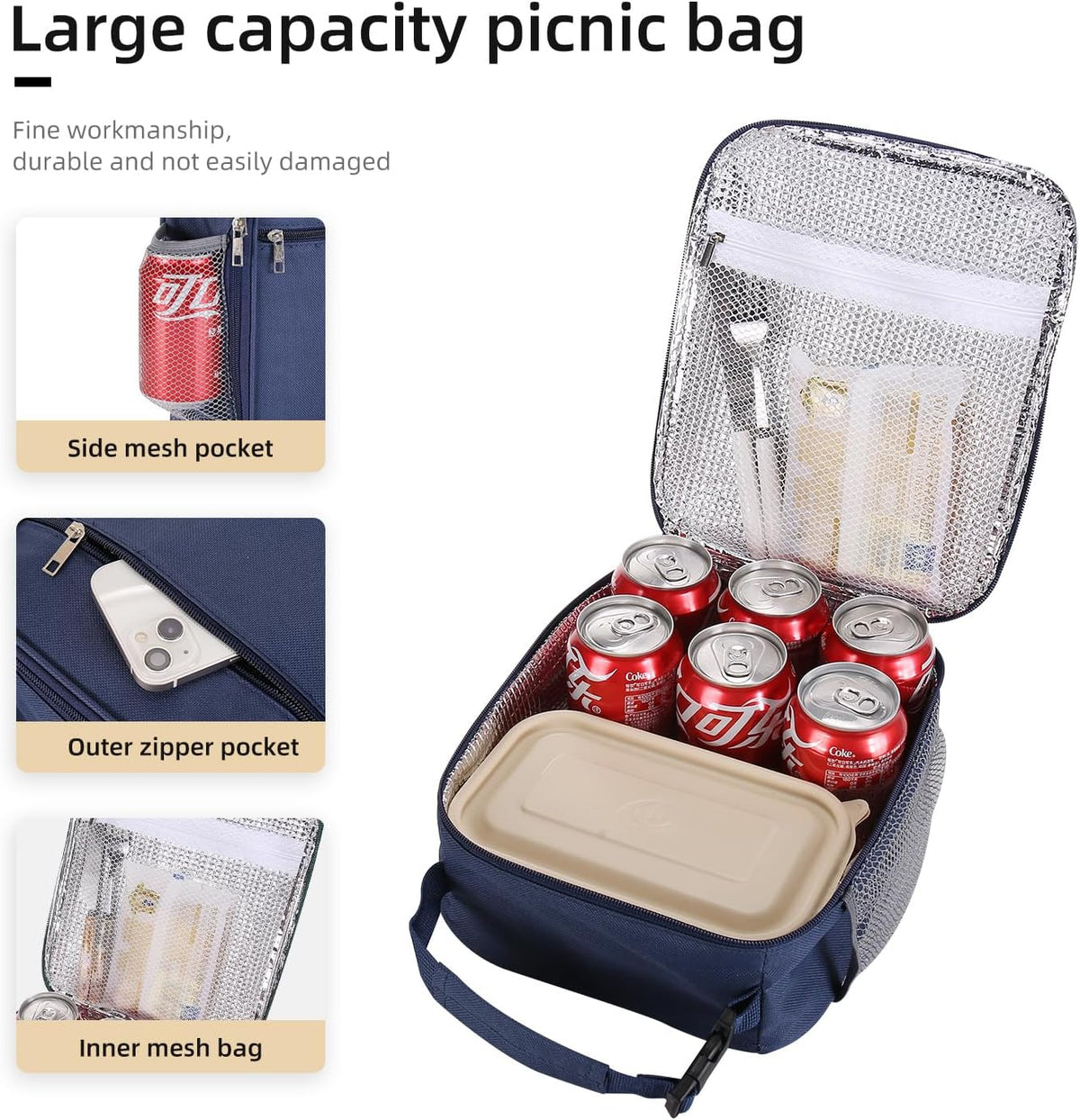 Lunch box Lunch bag for men women Insulated Lunchbox Lunch bags for Work Picnic Travel (Black)