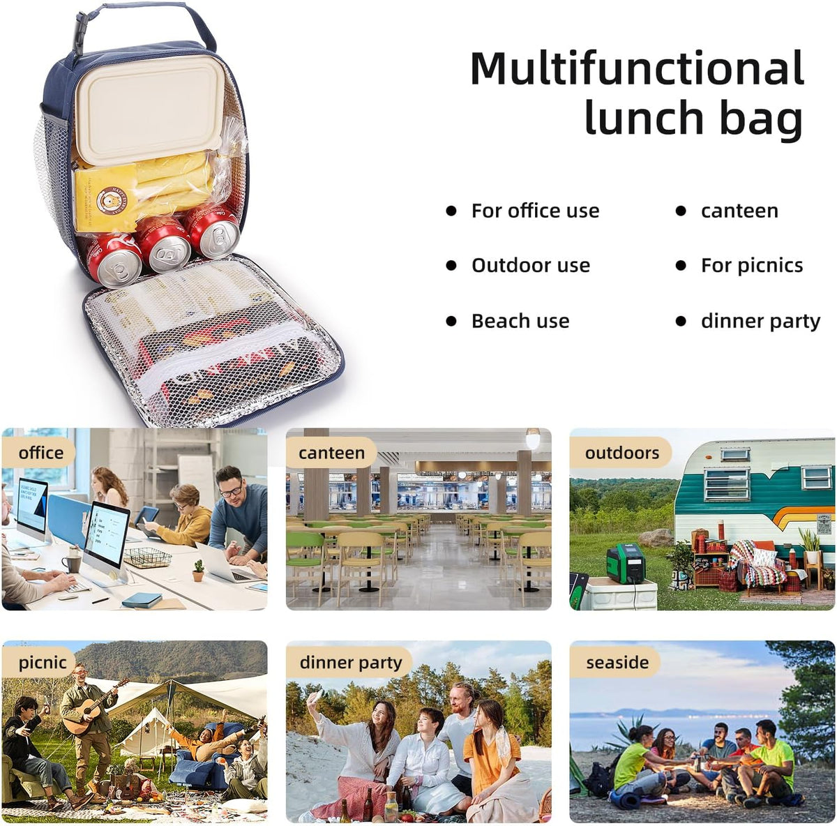 Lunch box Lunch bag for men women Insulated Lunchbox Lunch bags for Work Picnic Travel (Black)