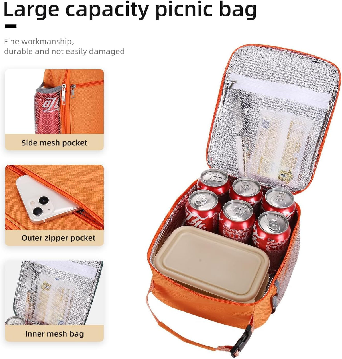 Lunch box Lunch bag for men women Insulated Lunchbox Lunch bags for Work Picnic Travel (Black)